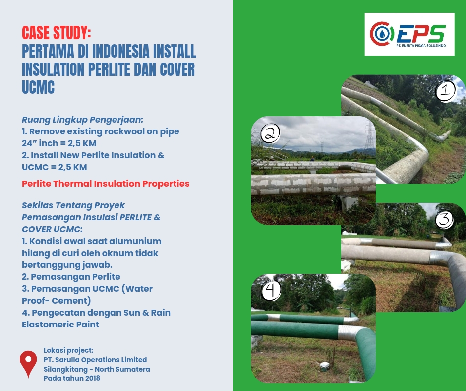 perlite insulation geothermal pipeline installation with UCMC cover replacing rockwool PT Enerta Prima Solusindo Indonesia