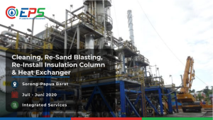 Pemasangan kembali peredam panas column shell dan pembersihan, sand blasting ulang dan pengecetan ulang untuk heat exchanger