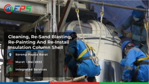 Pemasangan kembali peredam panas column shell dan pembersihan, sand blasting ulang dan pengecetan ulang