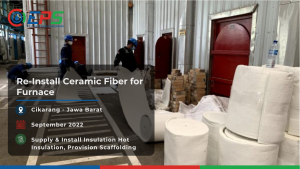 Pemasangan kembali material peredam panas ceramic fiber untuk furnace dengan menyediakan material dan scaffolding