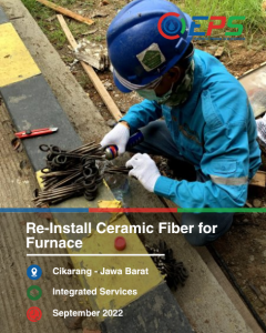 Pemasangan kembali material peredam panas ceramic fiber untuk furnace dengan menyediakan material dan scaffolding