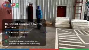 Pemasangan kembali material peredam panas ceramic fiber untuk furnace dengan menyediakan material dan scaffolding