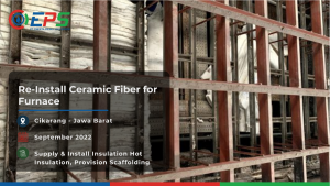 Pemasangan kembali material peredam panas ceramic fiber untuk furnace dengan menyediakan material dan scaffolding